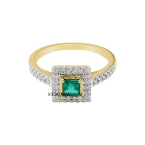 Green Emerald Gemstone Ring, 18k Yellow Gold Ring, Emerald Gemstone Ring, Diamond Emerald Ring, Wedding Ring, Birthday Gift