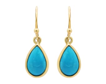18K Yellow Gold Pear Cut Turquoise Drop Earrings, 925 Silver Turquoise Gemstone Jewelry, Handmade Tear Drop Earrings, Valentine&#39;s Day Gift