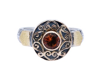 Yellow Citrine Ring: Round Faceted 925 Sterling Silver Gemstone