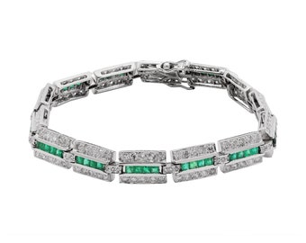 18k White Gold Emerald & Diamond Tennis Bracelet