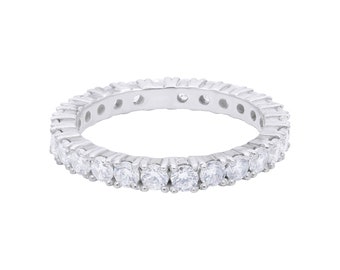 Luxurious Round Cut Cubic Zircon Minimalist Eternity Bridesmaid Wedding Band Ring 925 Sterling Silver CZ Ring Band Ring