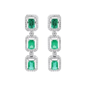 18k Yellow Gold Emerald Earring, Emerald Gemstone Earring, Diamond Emerald Earring, Gemstone Emerald Earring, Valentine&#39;s Day Gift