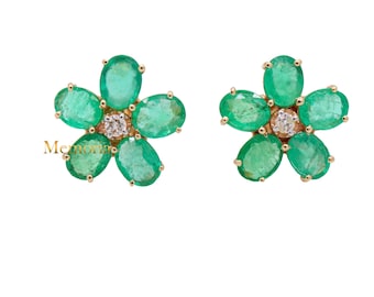 Groene smaragd diamantoorbel: 14k geelgoud