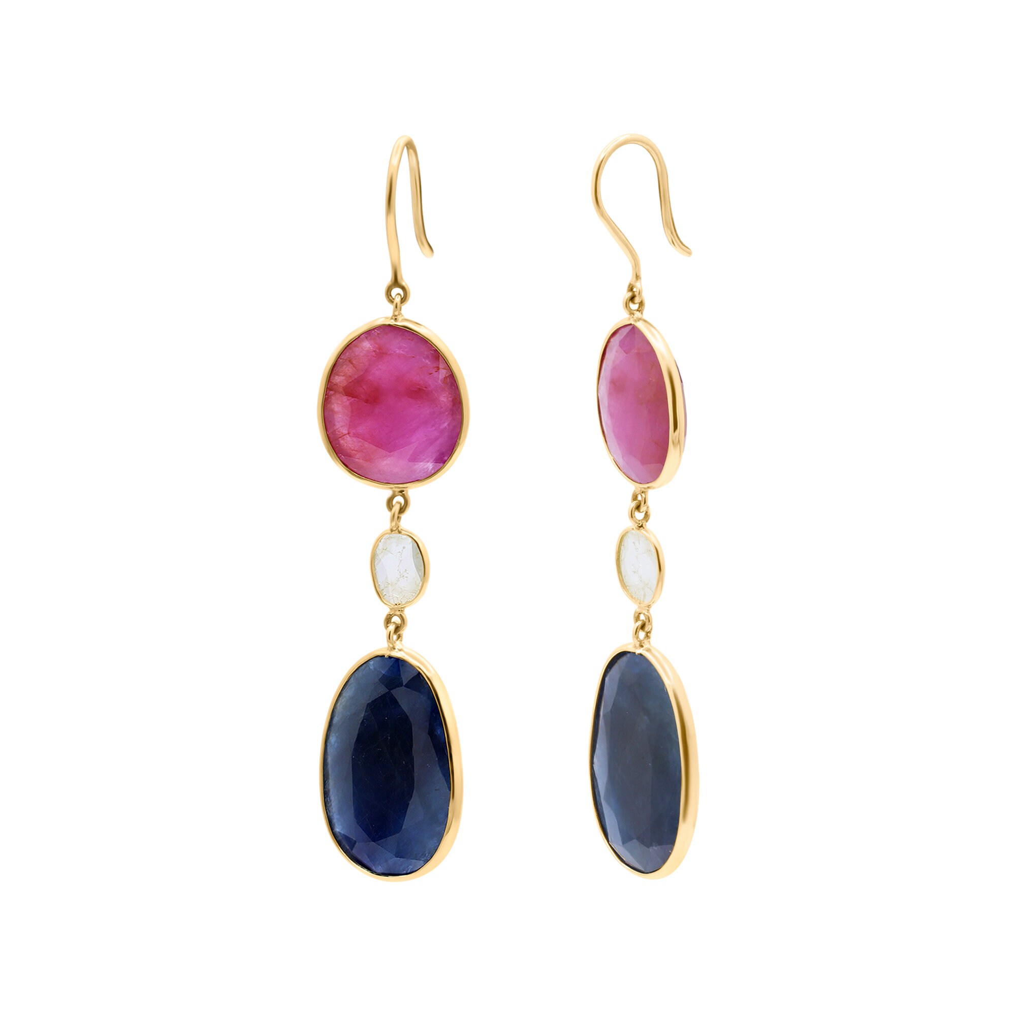 ピアス Dangle 18K Gold Exclamation Emerald/Ruby/Sapphire Earring Ruby, Emerald & Sapphire Earrings| Richter & Phillips Jewelers