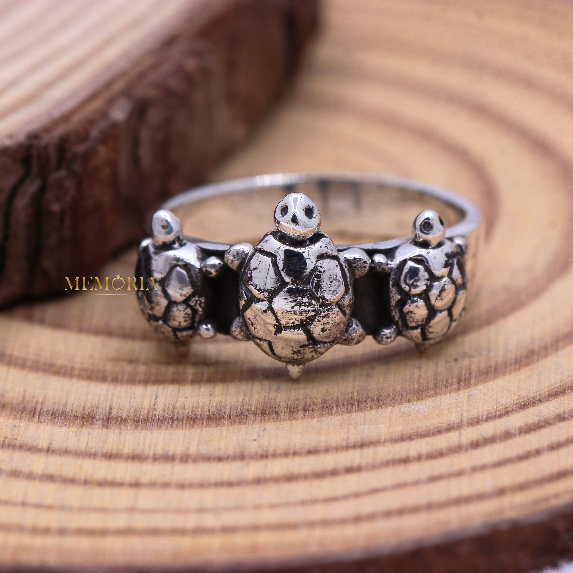 Bague tortue en Oeil de Tigre d'Afrique du Sud - Taille réglable