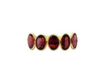 18k Gold Garnet Ring: Bezel Set Half Eternity Band