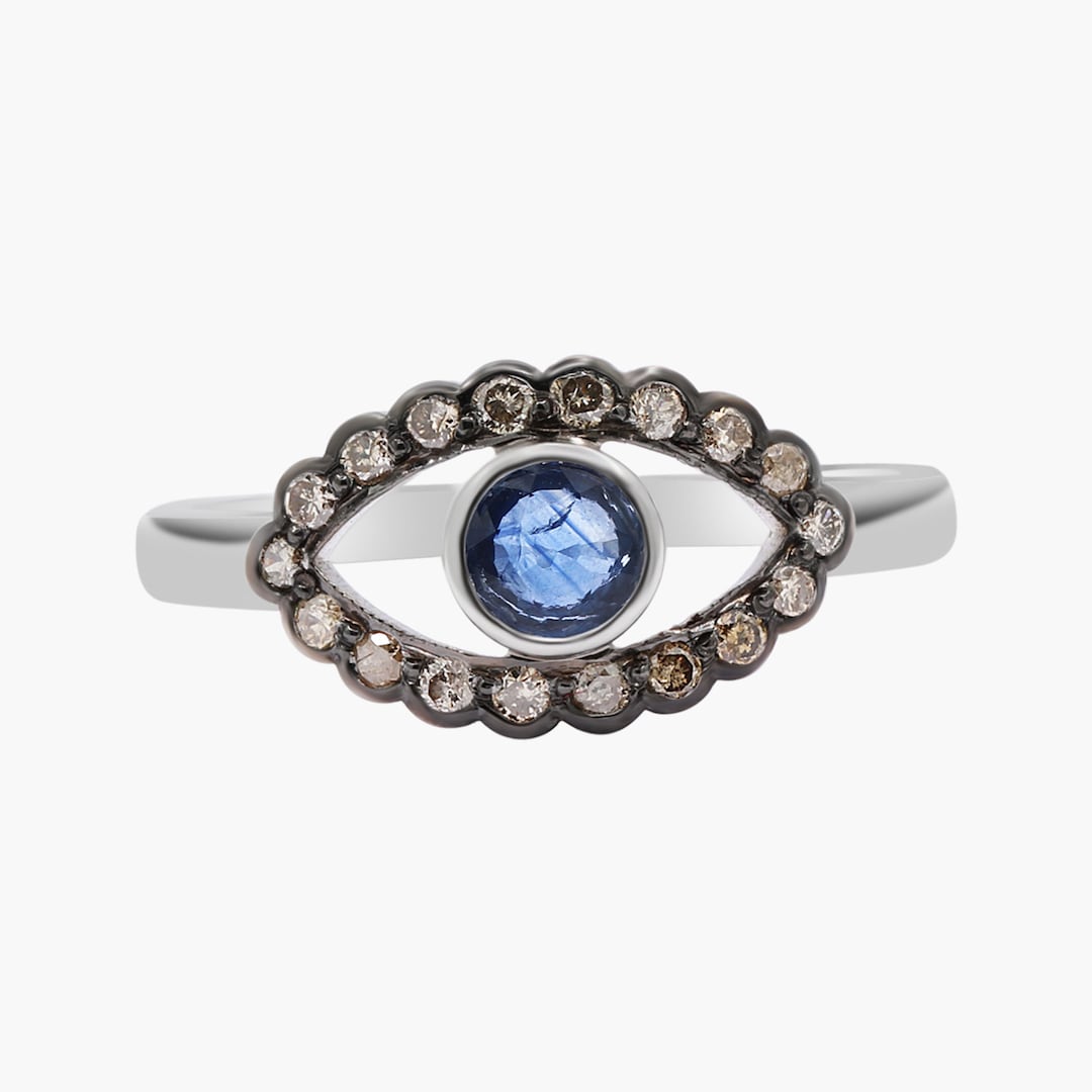 Gold Evil Eye Ring with Sapphire Stone | Gold-Plated Sterling Silver