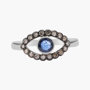 Blauer Saphir Auge Diamant Ring, 9k Gold Auge Ring, minimalistischen Auge Ring, winzigen Ring, Schutzring, Damenring, Geburtstagsgeschenk