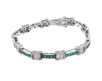 Emerald Diamond Bracelet: 18k White Gold Tennis Bracelet