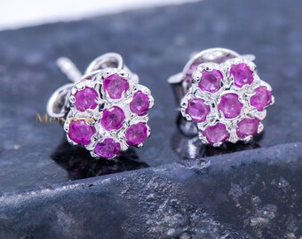 Clous d'oreilles fleur rubis : argent sterling 925