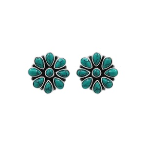 Sterling Silver Turquoise Earrings Flower Design Sterling Silver Turquoise Earrings Flower Design