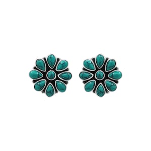 Blue Turquoise Earring- Sterling Silver Earring- Flower Silver Studs, Sterling Silver Earrings- Turquoise Earring Flower Design Stud Earring