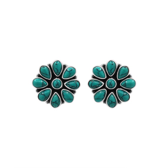 Sterling Silver Turquoise Earrings Flower Design Sterling Silver Turquoise Earrings Flower Design