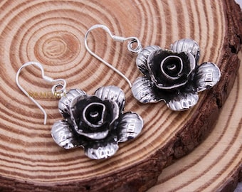 Flower Oxidized 925 Sterling Silver Dangle Earring