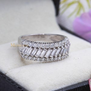 Natural Diamond Gold Band Ring, 18k White Gold Ring, Half Eternity Diamond Band, Diamond Wedding Band Ring Birthday Gift