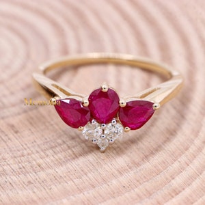 Ruby Diamond Ring, 14k Yellow Gold Ring, Diamond Ruby Ring, Ruby Engagement Ring, Unique Promise Ring, Wedding Ruby Gold Ring