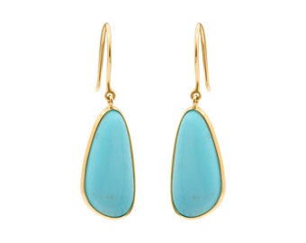 Blue Turquoise Gemstone Earring, 18k Yellow Gold, Gold Dangle Earring, Yellow Gold Dangle Earring, Turquoise Gemstone Earring