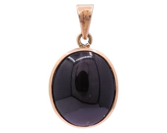 14K Gold Pendant, Black Cat’s Eye Oval Cabochon in Yellow