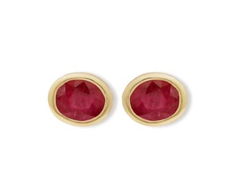 Ruby Gemstone Stud Earring : 9k Yellow Gold