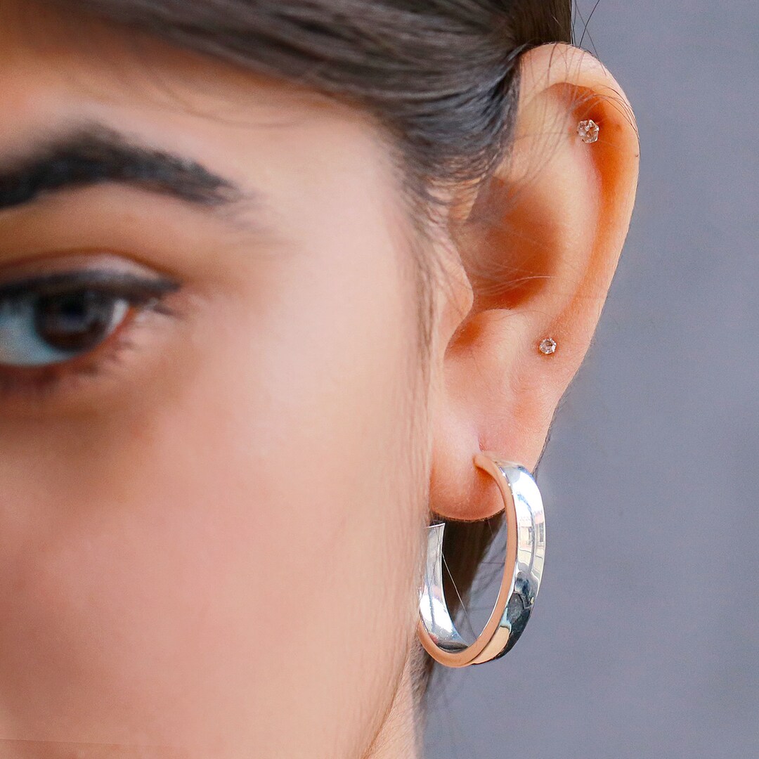 Buy 925 Sterling Silver Thick Hoop Earrings: Chunky Open Hoops