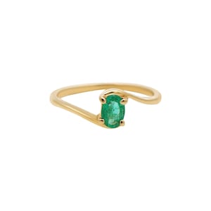 Natural Emerald Ring in 14k Gold, Faceted Green Bypass Setting