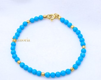 Blue Turquoise Gemstone Bracelet : 925 Sterling Silver