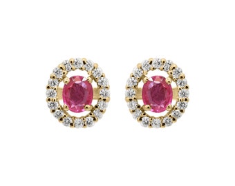 Ruby Diamond 18k Gold Stud Earring
