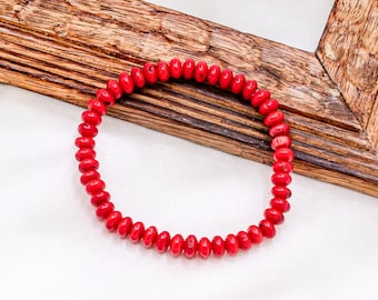Pulsera de cuentas de piedras preciosas en forma de rondel de coral rojo
