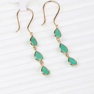18k Yellow Gold Emerald Earrings, Emerald Cut Earrings, Green Gemstone Earrings, Dangle Drop Earring, Emerald Dangle Earring, Birthday Gift