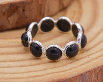925 Sterling Silver Ring, Black Onyx Ring, Onyx Gemstone Ring, Onyx Eternity Ring, Eternity Band Ring, Geometric Ring, Birthday Gift