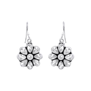 Genuine White Topaz Earrings, Flower White Topaz Earrings, White Topaz Dangle Earrings, Vintage White Topaz Earrings, Boho Earrings For Her