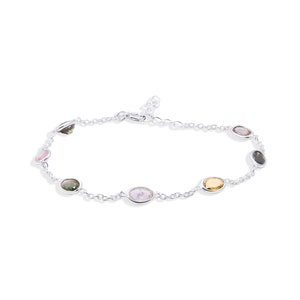 Multi Turmalin Sterling Silber Armband: Boho Edelstein Kette