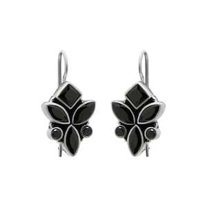 Black Onyx Silver Earrings, 925 Sterling Silver, Black Onyx Earrings, Boho Onyx Earrings, Statement Earrings for Women, Birthday Gift