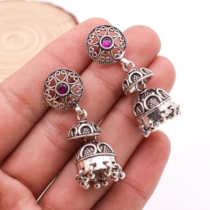 Antique Silver Earring, 925 Sterling Silver Jhumka Earrings, Fine Silver Earring, Black Oxidized Earrings, Dangle Jhumka, Birthday Gift