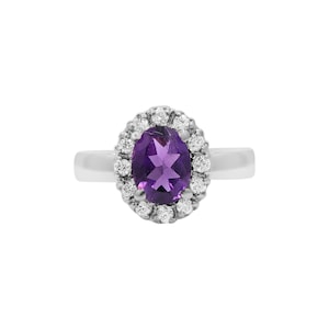 Natural Amethyst Gemstone Ring, Cubic Zirconia Silver Ring, Gemstone Jewelry Ring, Statement Ring, Cluster Ring, Birthday Gift