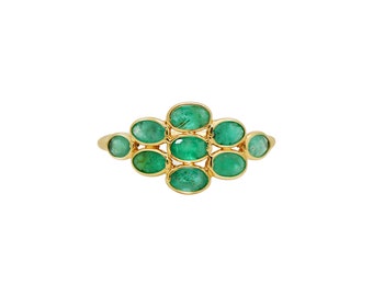 Precious Stone Green Emerald Solid 18K Gold Ring- Handmade Delicate Ring- Gift for Her- Anniversary Gift Ring- Gold Rings- Wedding Gift