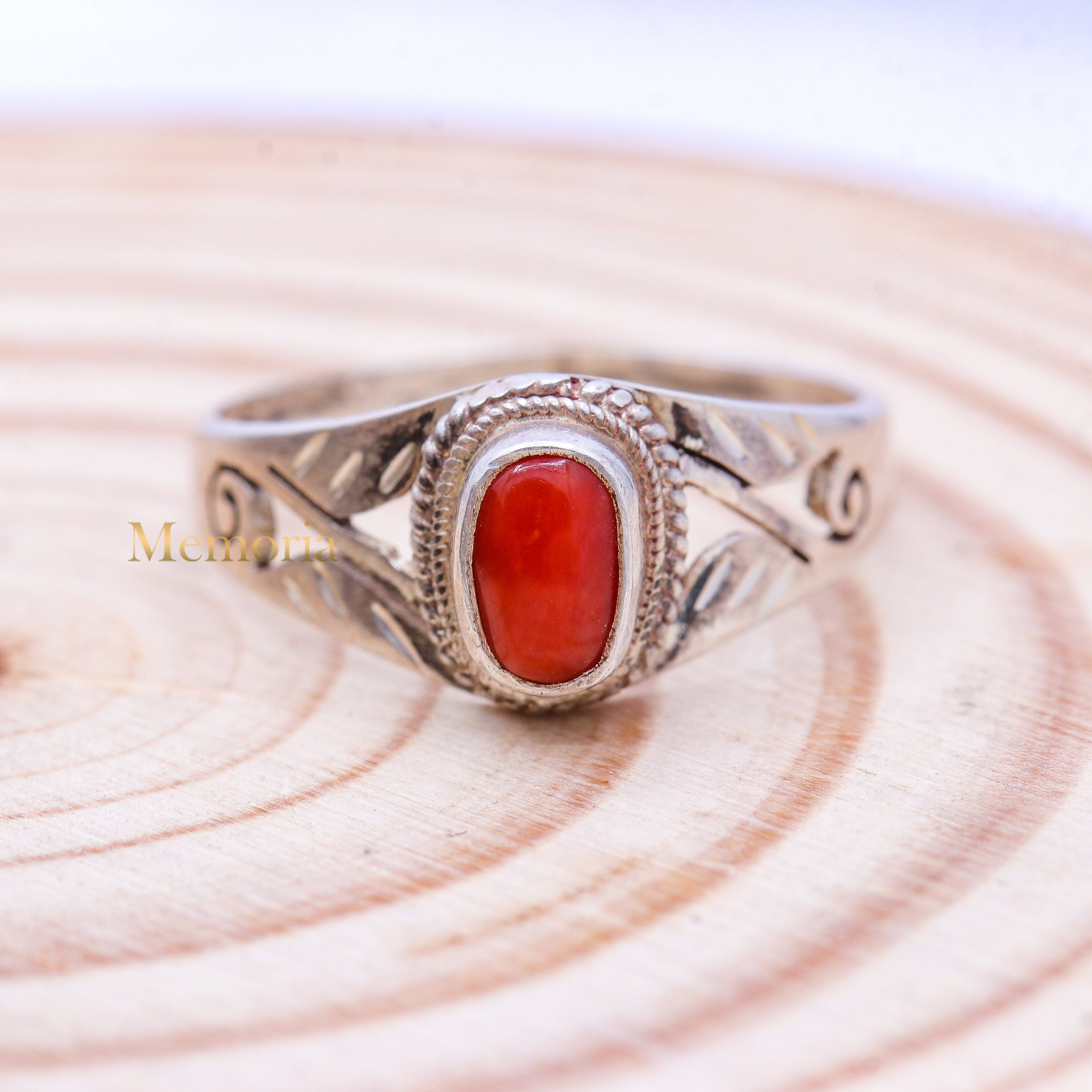 Handmade Red Coral Ring: 925 Sterling Silver Gemstone Jewelry - Etsy