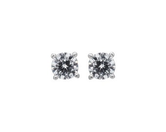 CZ Sterling Silver Stud Earring : Round Cubic Zirconia
