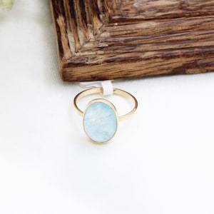 Aquamarine Ring, 18k Yellow Gold Ring, Oval Aquamarine Ring, Statement Ring, Boho Aquamarine Jewelry, Personalization Gift