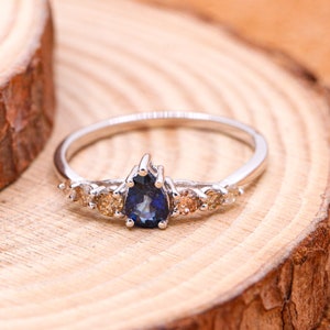 Blue Sapphire Gemstone Ring, Diamond Sapphire Ring, 925 Sterling Silver Ring, Sapphire Gemstone Ring, Solitaire Ring, Birthday Gift