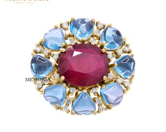 Rubin & Blautopas Ring: Diamant Sterling Silber Schmuck