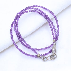 Purple Amethyst Necklace, Tiny Bead Choker, Beaded Necklace, February Birthstone, Minimalist Necklace, Women&#39;s Jewelry, Birthday Gift