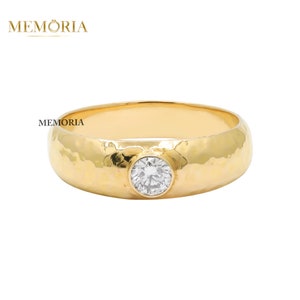 18k Yellow Gold Diamond Ring, Wedding Band Ring, Round Cut Diamond Ring, Engagement Diamond Band, Yellow Gold Ring, Anniversary Gift