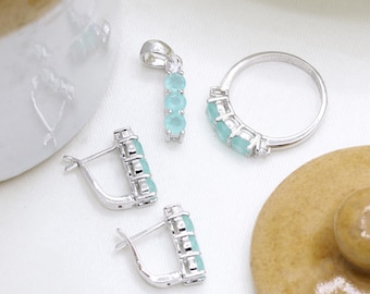 Chalcedon Schmuck Set: 925 Sterling Silber Ohrring Anhänger