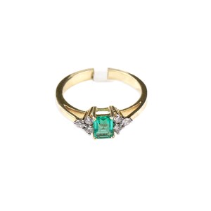 Green Emerald Diamond Ring, 14k Yellow Gold Diamond Ring, Stacking Diamond Ring, Statement Ring, Gold Jewelry Ring, Birthday Gift