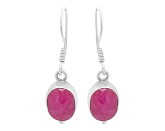 Ruby Drop Dangle Earring : 925 Sterling Silver