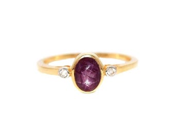 Star Ruby Ring in 14k Yellow Gold, Bezel Set with Diamond Accents