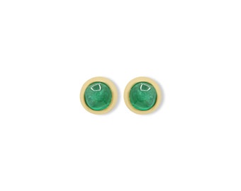 Emerald Stud Earrings, 9K Gold Bezel Studs