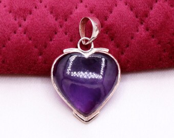 Amethyst Heart Necklace Pendant : 925 Sterling Silver