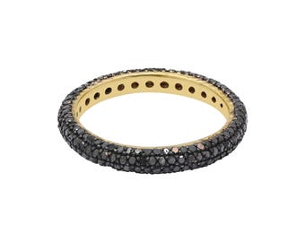 Black Diamond Eternity Band Ring, 925 Sterling Silver Pave Setting